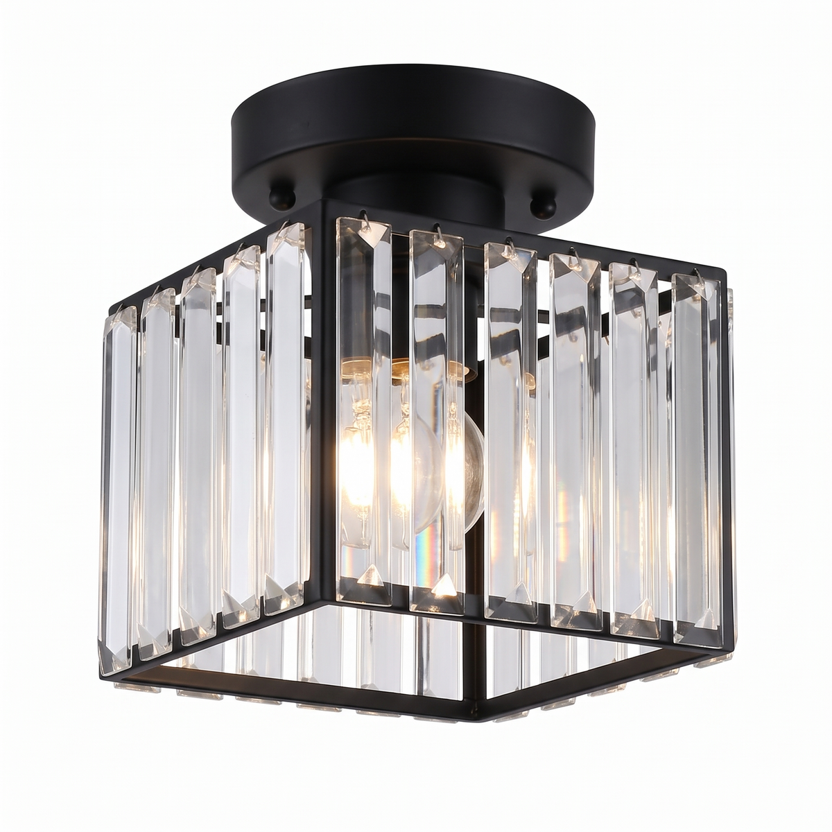 Arlo black crystal flush mount ceiling light on a white background