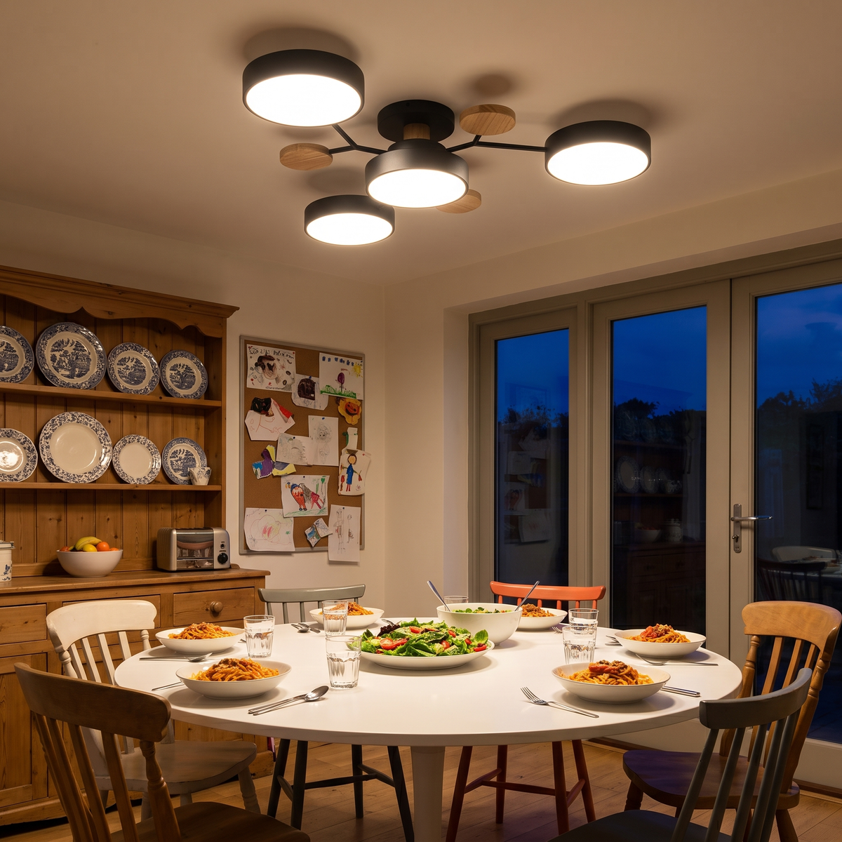 Orbis ceiling light above a family dinner table in the evening